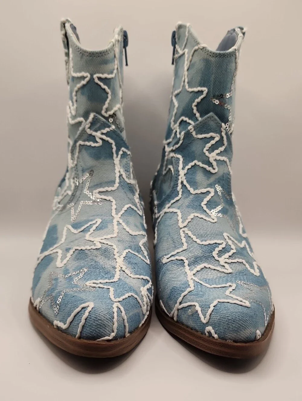 No Boundaries Light Blue Star Denim Cowboy Ankle Boots